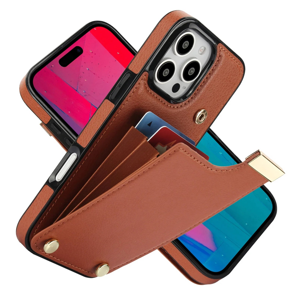 Premium iPhone Case Leather Wallet Flip Cover Card Holder Secure Pocket Magnetic Closure Shockproof Full Protection Slim Design Camera Guard Stand Set