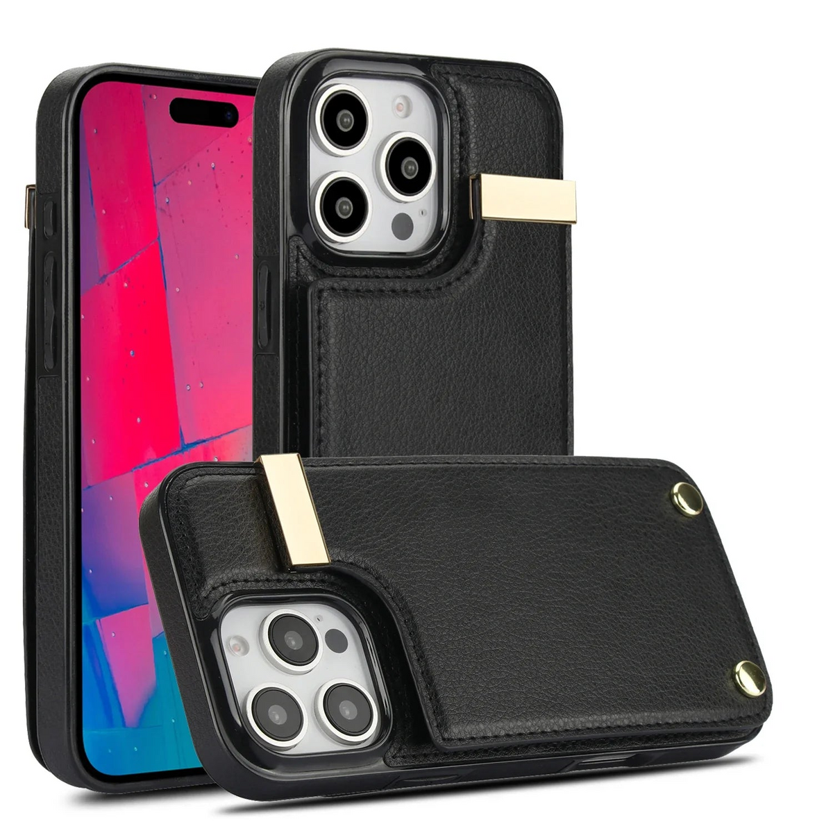 Premium iPhone Case Leather Wallet Flip Cover Card Holder Secure Pocket Magnetic Closure Shockproof Full Protection Slim Design Camera Guard Stand Set