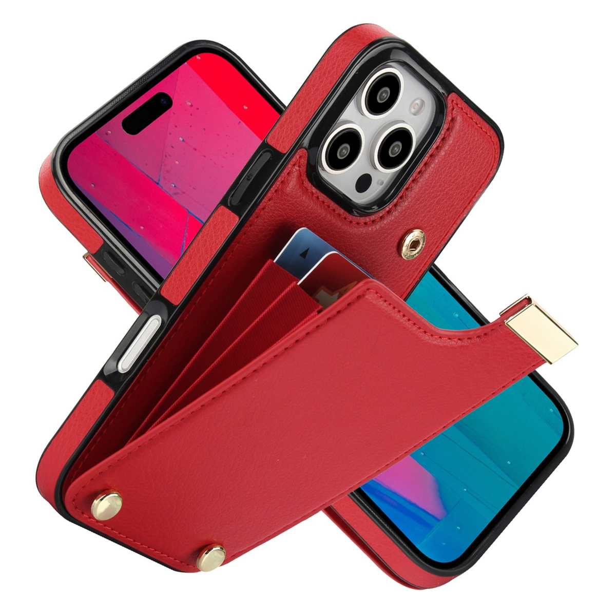 Premium iPhone Case Leather Wallet Flip Cover Card Holder Secure Pocket Magnetic Closure Shockproof Full Protection Slim Design Camera Guard Stand Set