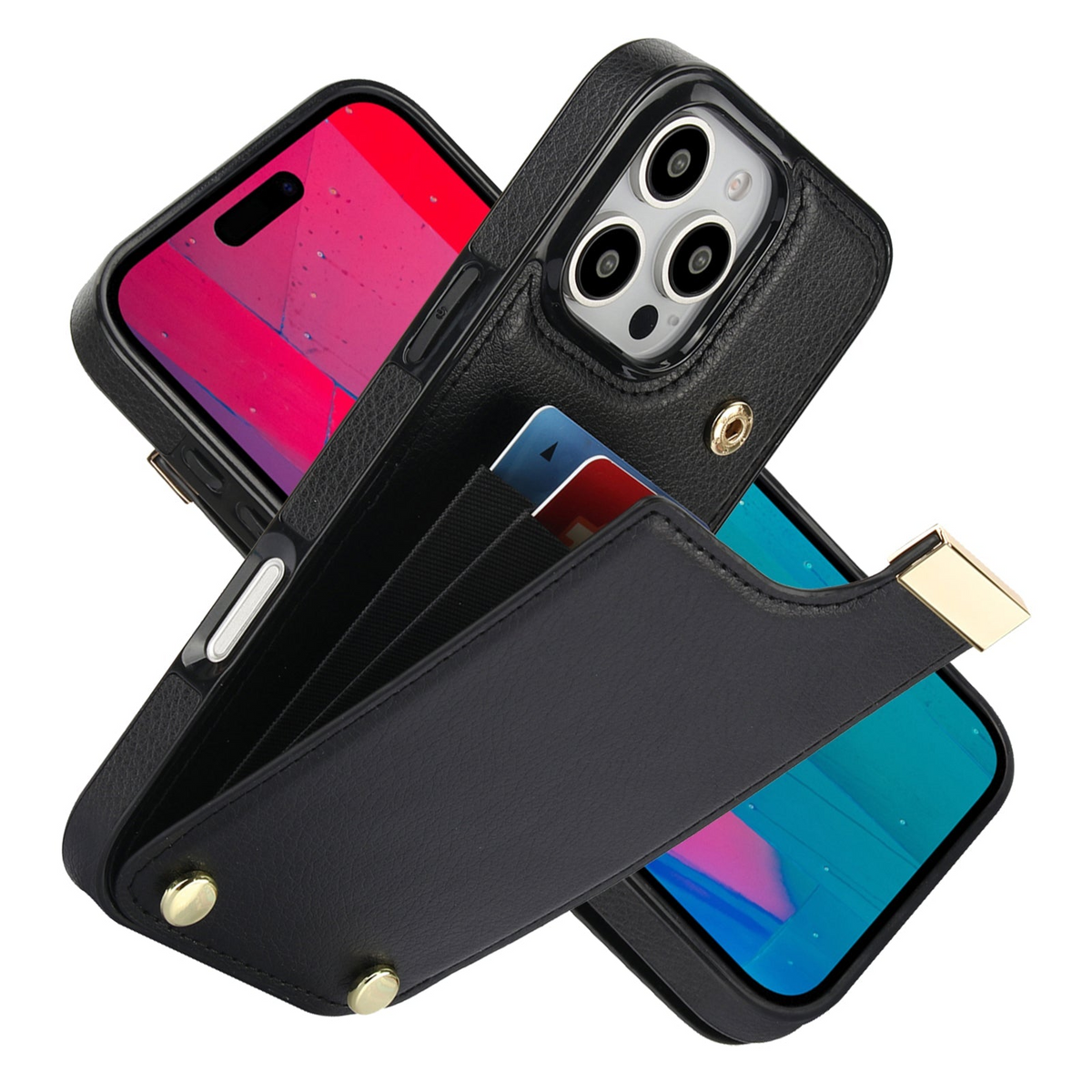 Premium iPhone Case Leather Wallet Flip Cover Card Holder Secure Pocket Magnetic Closure Shockproof Full Protection Slim Design Camera Guard Stand Set