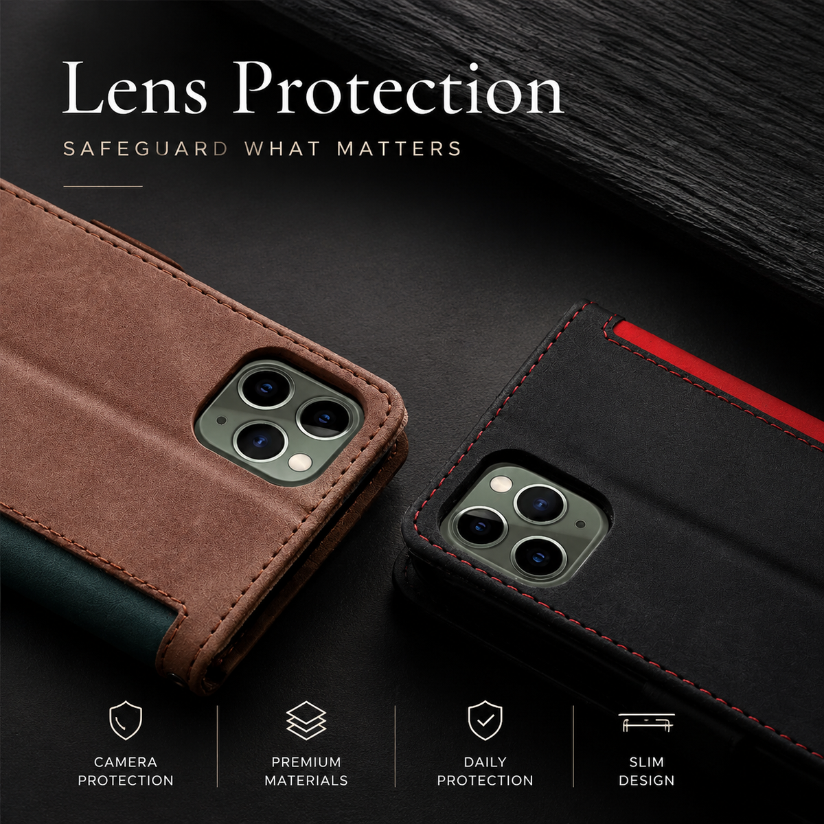Premium iPhone Case Leather Wallet Flip Cover Card Slots Magnetic Closure Shockproof Full Body Protection Stand Function Slim Elegant Design Daily Use
