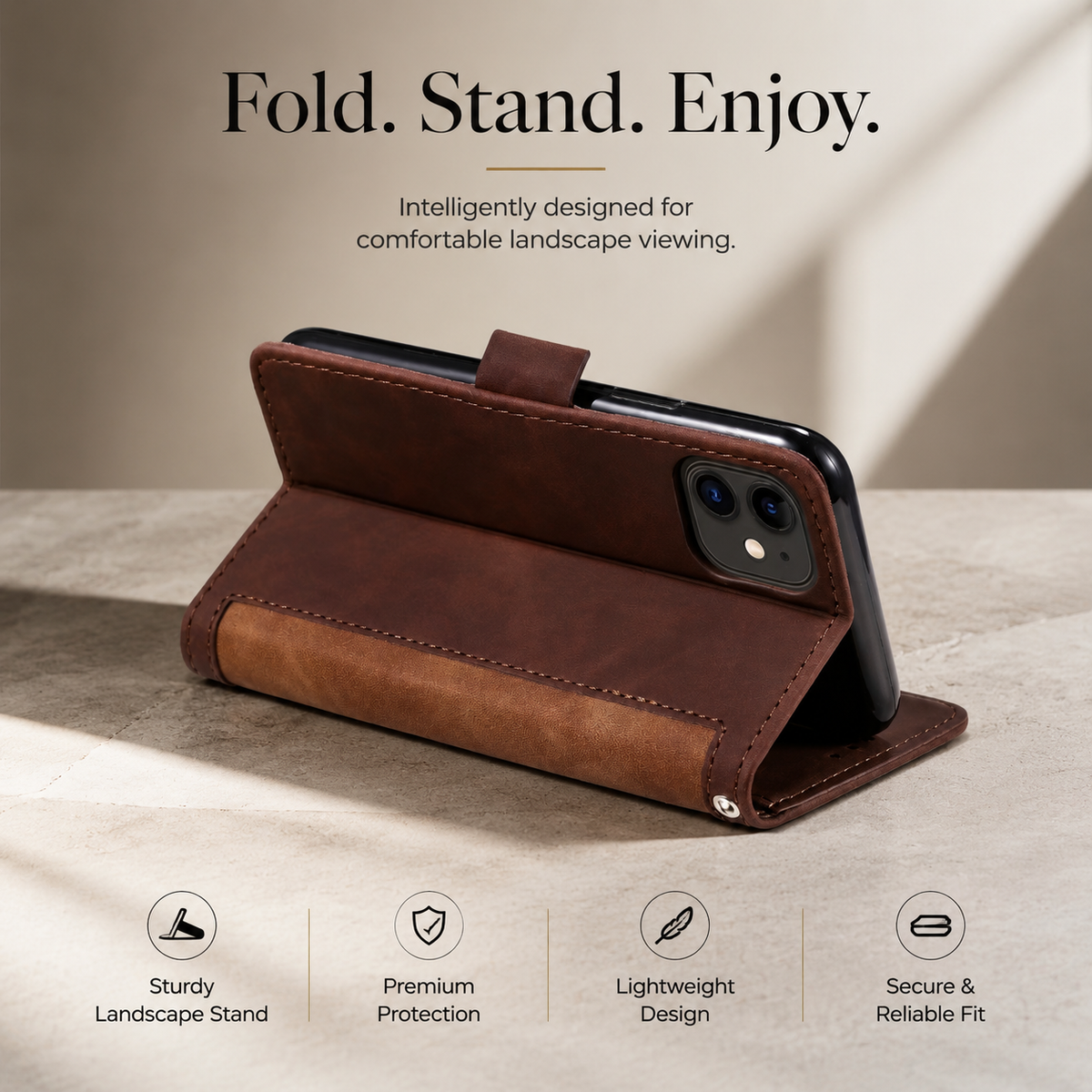 Premium iPhone Case Leather Wallet Flip Cover Card Slots Magnetic Closure Shockproof Full Body Protection Stand Function Slim Elegant Design Daily Use