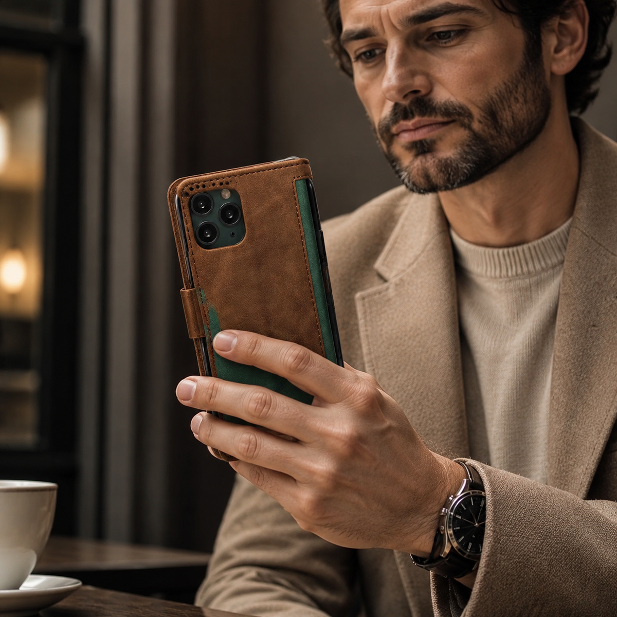 Premium iPhone Case Leather Wallet Flip Cover Card Slots Magnetic Closure Shockproof Full Body Protection Stand Function Slim Elegant Design Daily Use