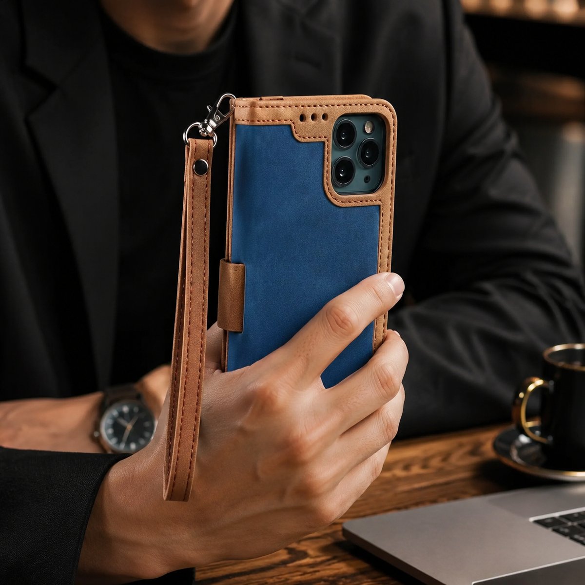 Premium iPhone Case Leather Wallet Flip Cover Card Slots Magnetic Closure Shockproof Full Body Protection Stand Function Slim Elegant Design Daily Use