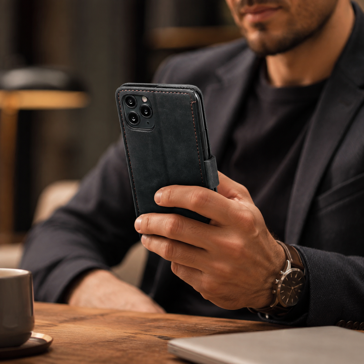 Premium iPhone Case Leather Wallet Flip Cover Card Slots Magnetic Closure Shockproof Full Body Protection Stand Function Slim Elegant Design Daily Use