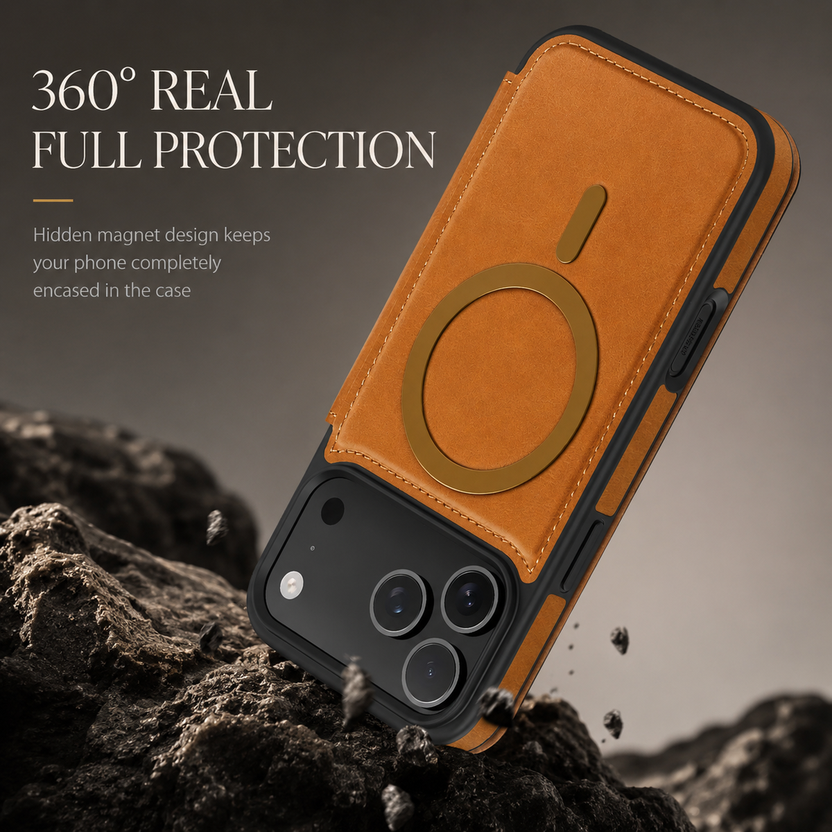 Premium iPhone Case Leather Wallet Flip Magnetic Card Holder Wireless Charging Retro Business Full Coverage Anti Scratch Slim Protective Cover
