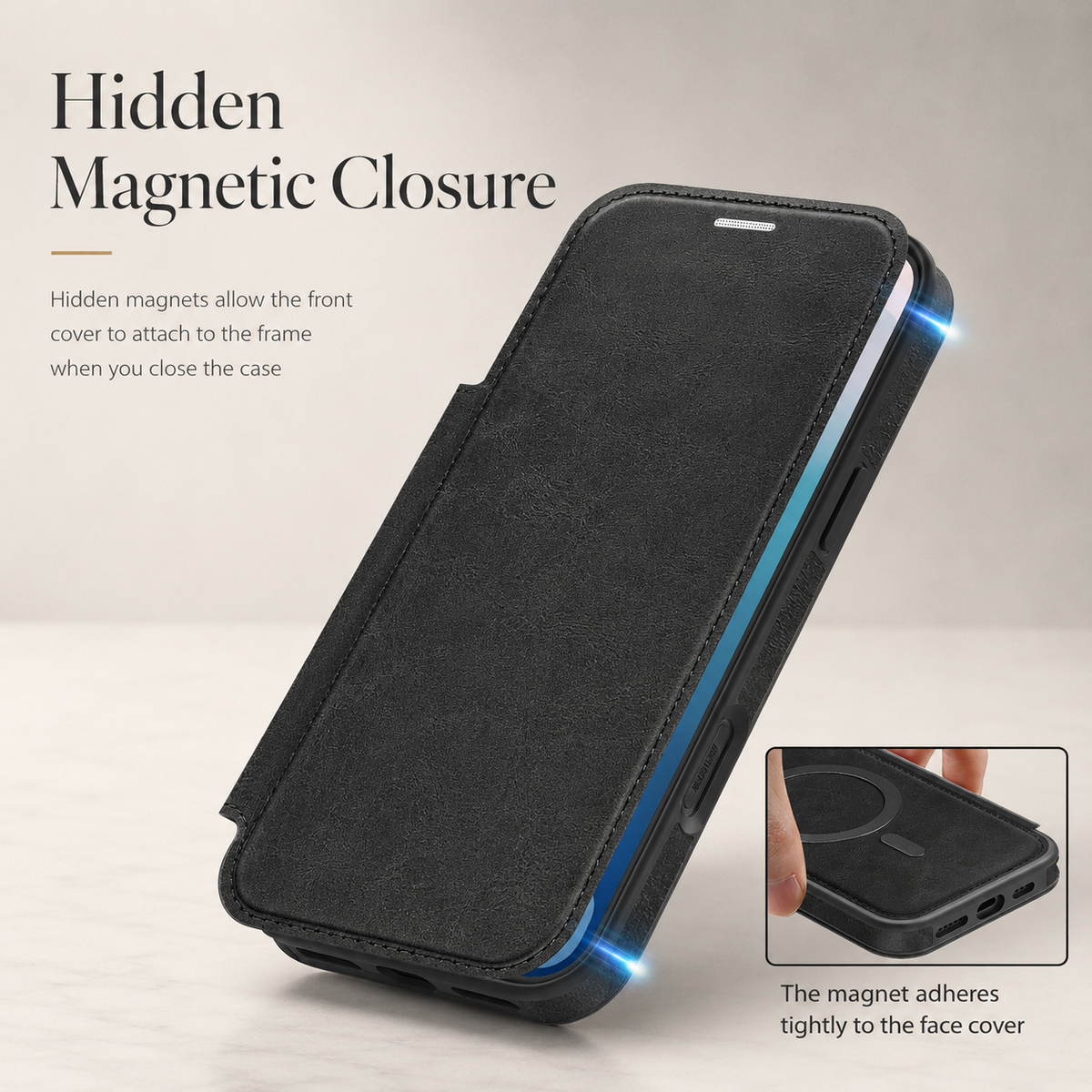 Premium iPhone Case Leather Wallet Flip Magnetic Card Holder Wireless Charging Retro Business Full Coverage Anti Scratch Slim Protective Cover
