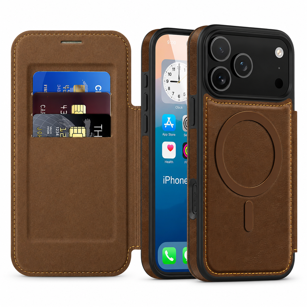 Premium iPhone Case Leather Wallet Flip Magnetic Card Holder Wireless Charging Retro Business Full Coverage Anti Scratch Slim Protective Cover
