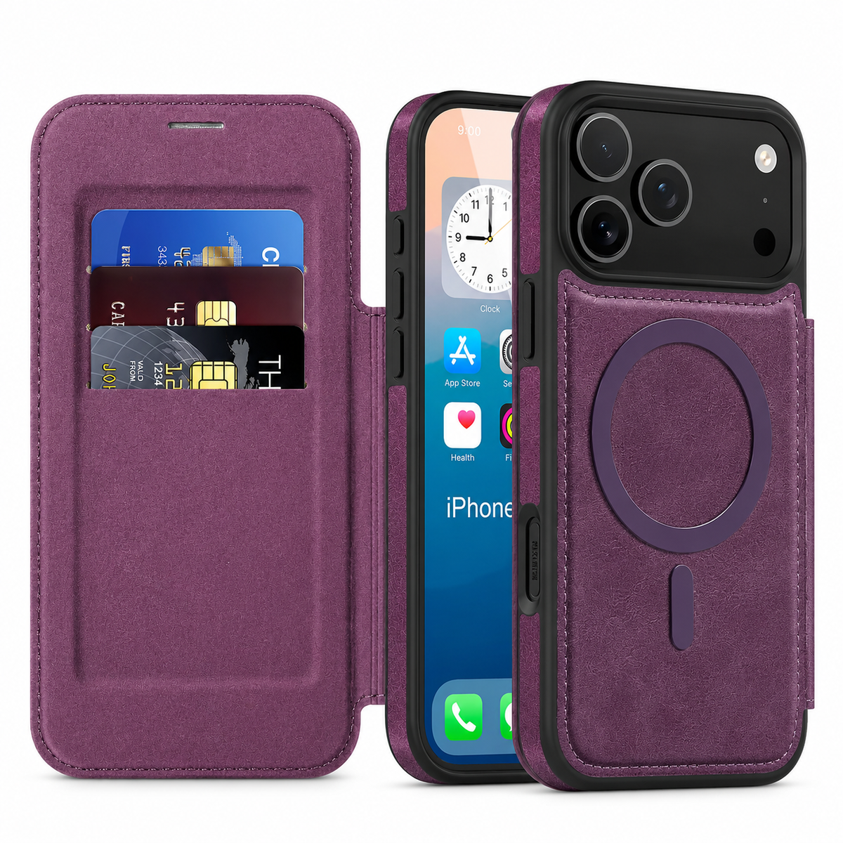 Premium iPhone Case Leather Wallet Flip Magnetic Card Holder Wireless Charging Retro Business Full Coverage Anti Scratch Slim Protective Cover