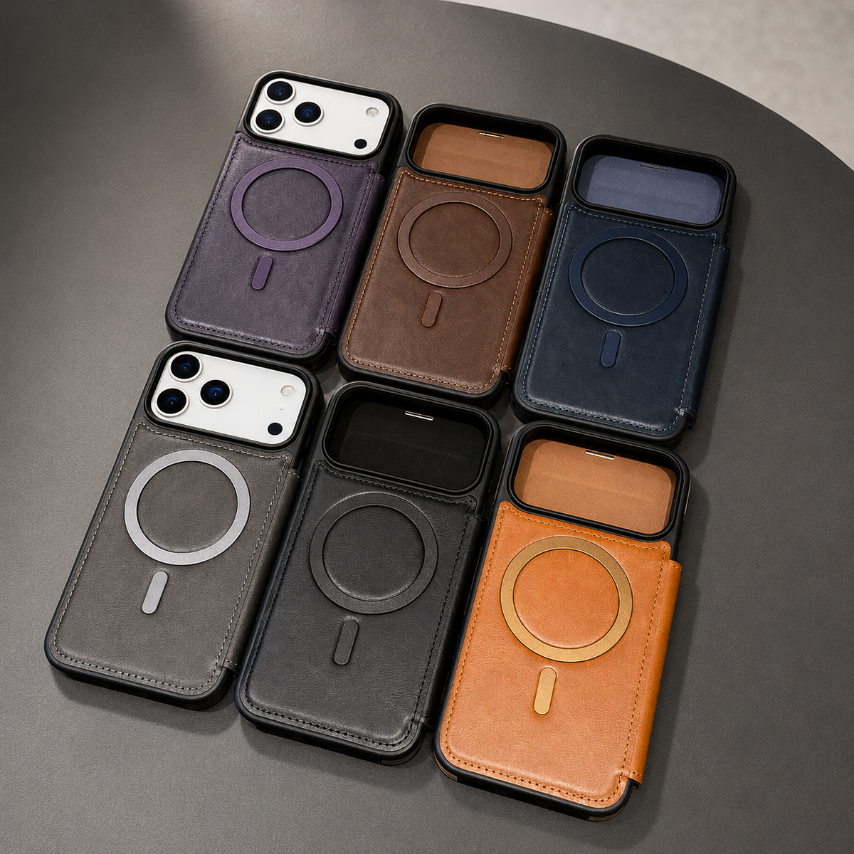 Premium iPhone Case Leather Wallet Flip Magnetic Card Holder Wireless Charging Retro Business Full Coverage Anti Scratch Slim Protective Cover