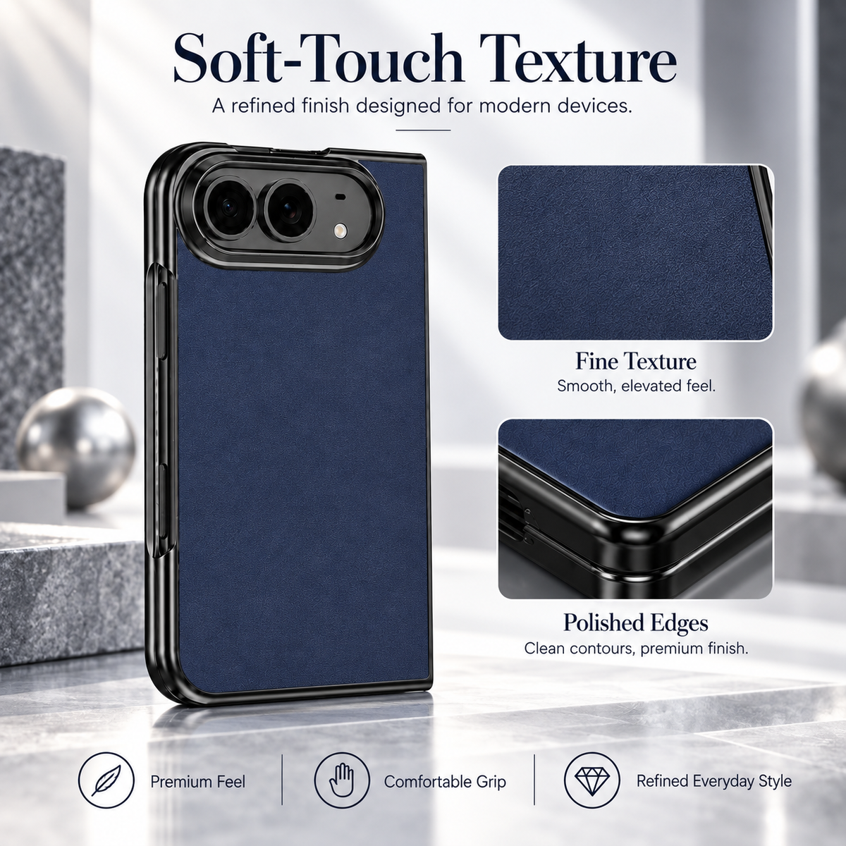 Premium iPhone Case Luxury Business Vegan Leather Sheepskin Foldable Cover Matte Shockproof Full Protection Slim Non Slip Durable Protective Phone Case
