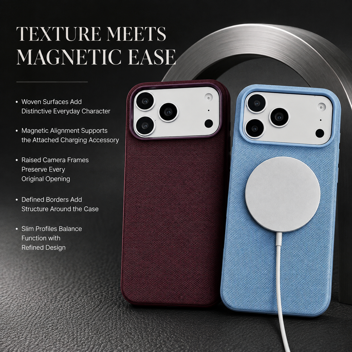 Premium iPhone Case Luxury Business Woven Magnetic Technical Fabric Card Pocket Anti Drop Shockproof Non Slip Slim Durable Protective Phone Cover Case