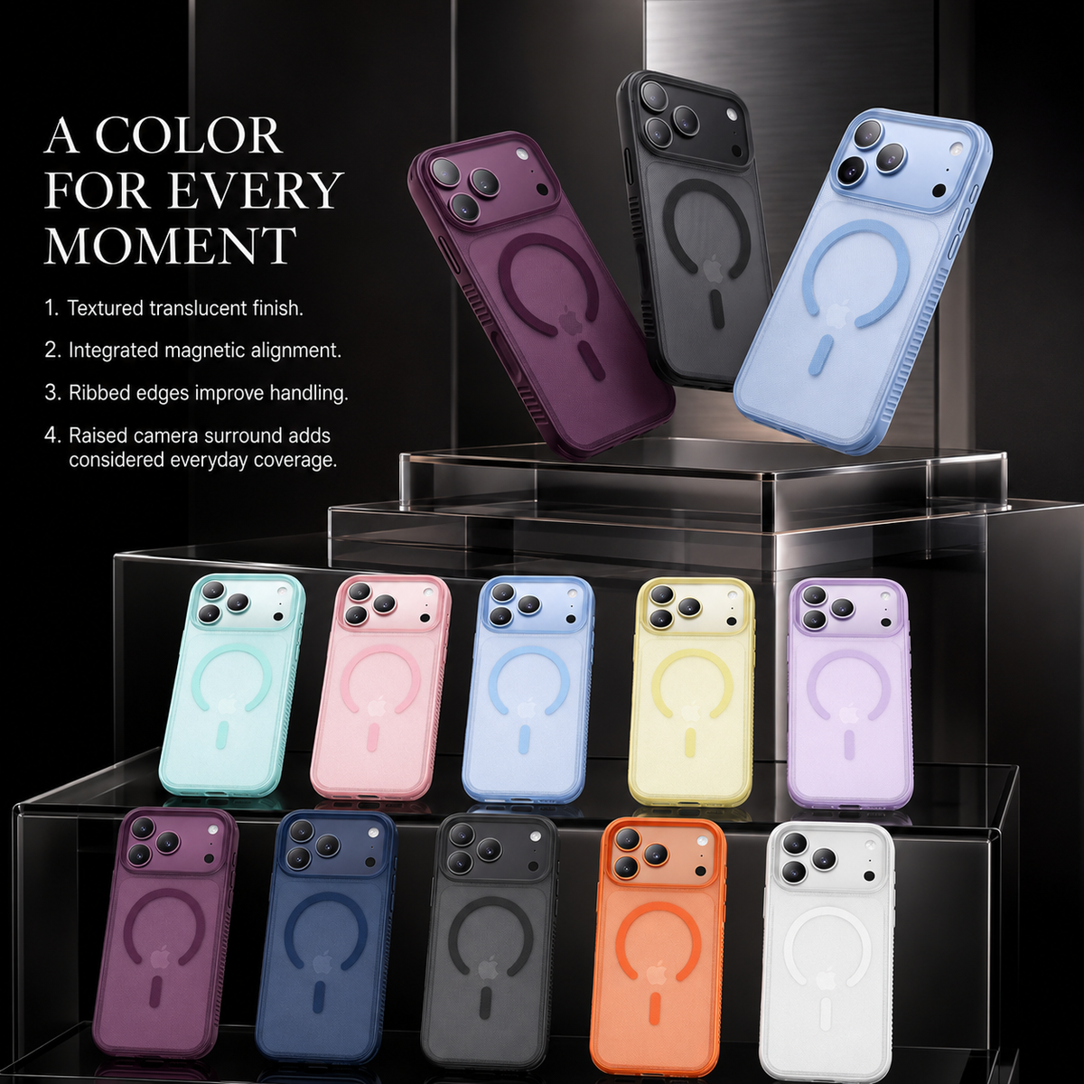 Premium iPhone Case Luxury Clear Matte Dotted Textured Bumper MagSafe Magnetic Shockproof Anti Drop Slim Non Slip Durable Protective Phone Cover Shell Case
