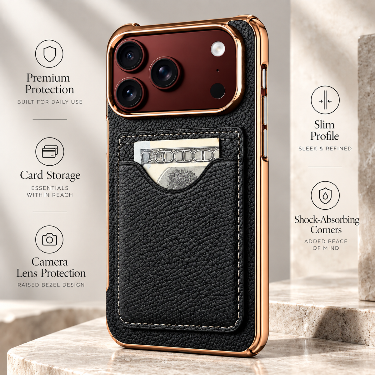 Premium iPhone Case Luxury Electroplating Matte Card Slot Holder Screen Protector Foldable Cover Shockproof Slim Durable Full Protective Phone Cover Case