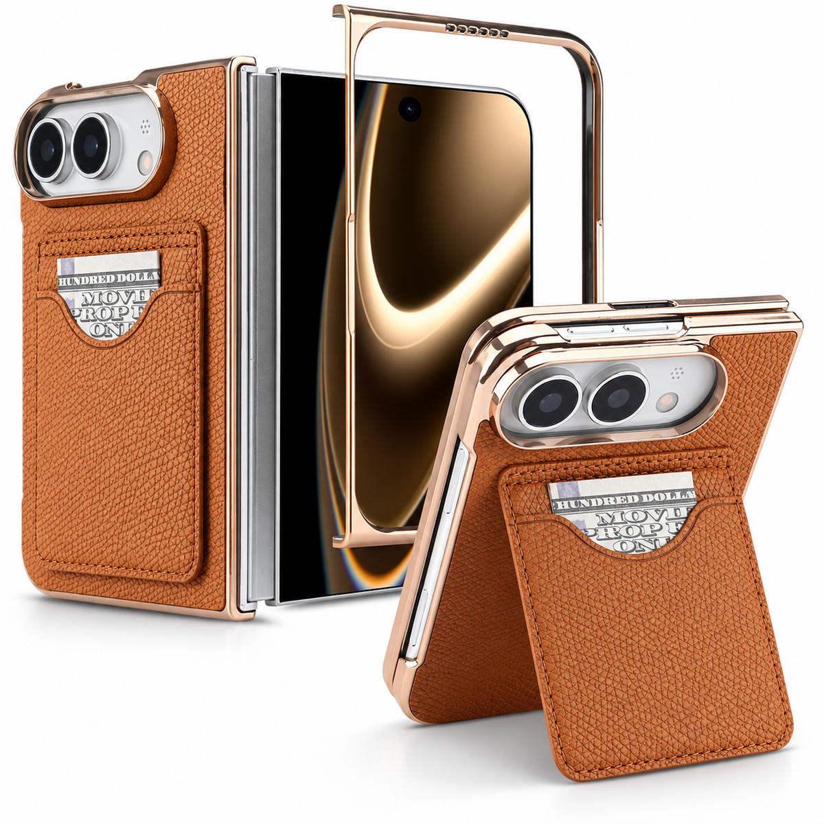 Premium iPhone Case Luxury Electroplating Matte Card Slot Holder Screen Protector Foldable Cover Shockproof Slim Durable Full Protective Phone Cover Case