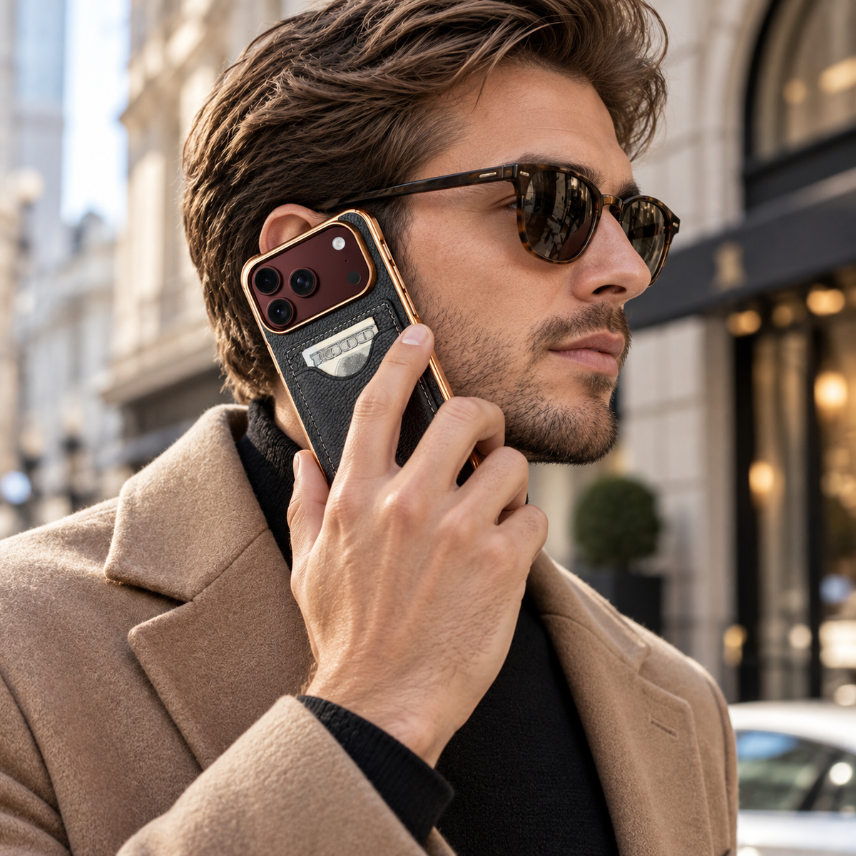 Premium iPhone Case Luxury Electroplating Matte Card Slot Holder Screen Protector Foldable Cover Shockproof Slim Durable Full Protective Phone Cover Case