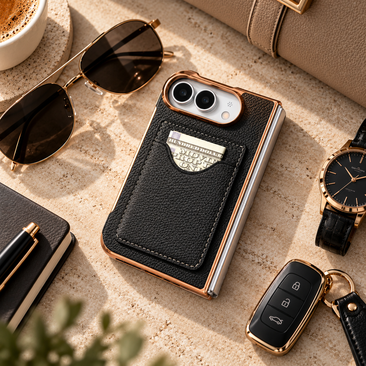 Premium iPhone Case Luxury Electroplating Matte Card Slot Holder Screen Protector Foldable Cover Shockproof Slim Durable Full Protective Phone Cover Case