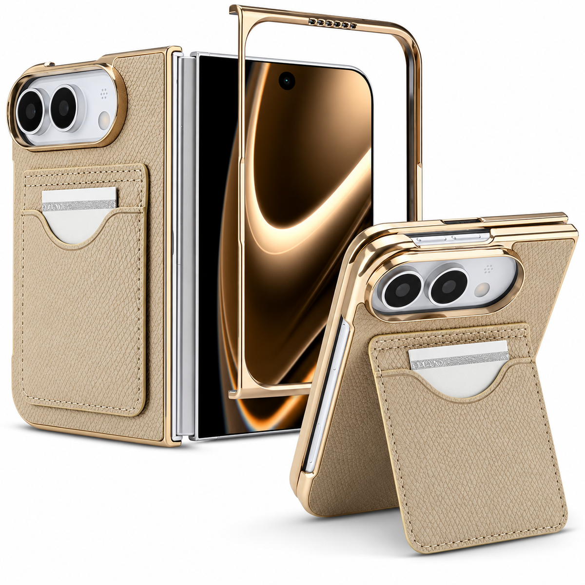 Premium iPhone Case Luxury Electroplating Matte Card Slot Holder Screen Protector Foldable Cover Shockproof Slim Durable Full Protective Phone Cover Case