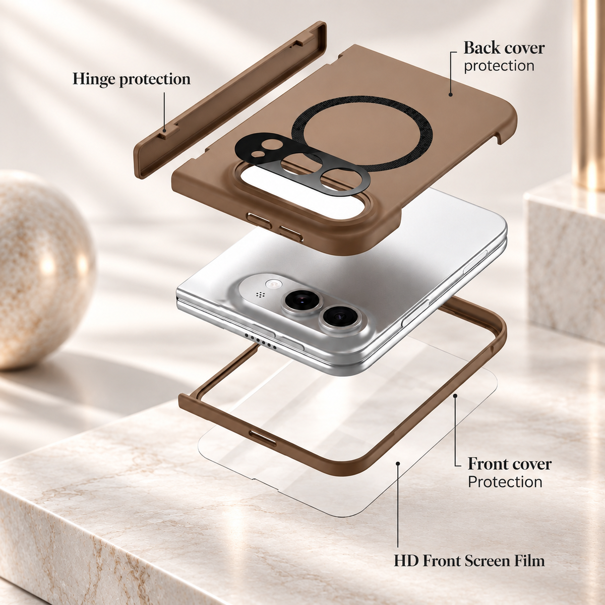 Premium iPhone Case Luxury Skin Magnetic MagSafe Hinge Protection Tempered Film Full Coverage Shockproof Slim Durable Non Slip Protective Phone Cover Case