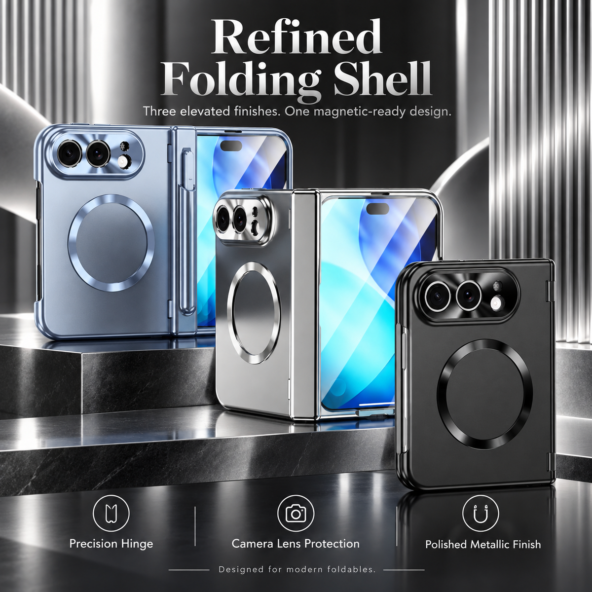 Premium iPhone Case Luxury Touch Pen MagSafe Plating Hinge Protection Front Tempered Glass Shockproof Slim Durable Full Protective Magnetic Phone Cover Case
