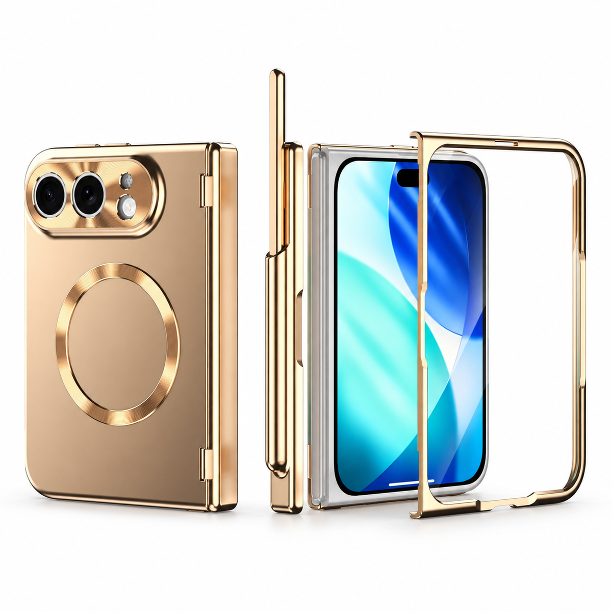 Premium iPhone Case Luxury Touch Pen MagSafe Plating Hinge Protection Front Tempered Glass Shockproof Slim Durable Full Protective Magnetic Phone Cover Case