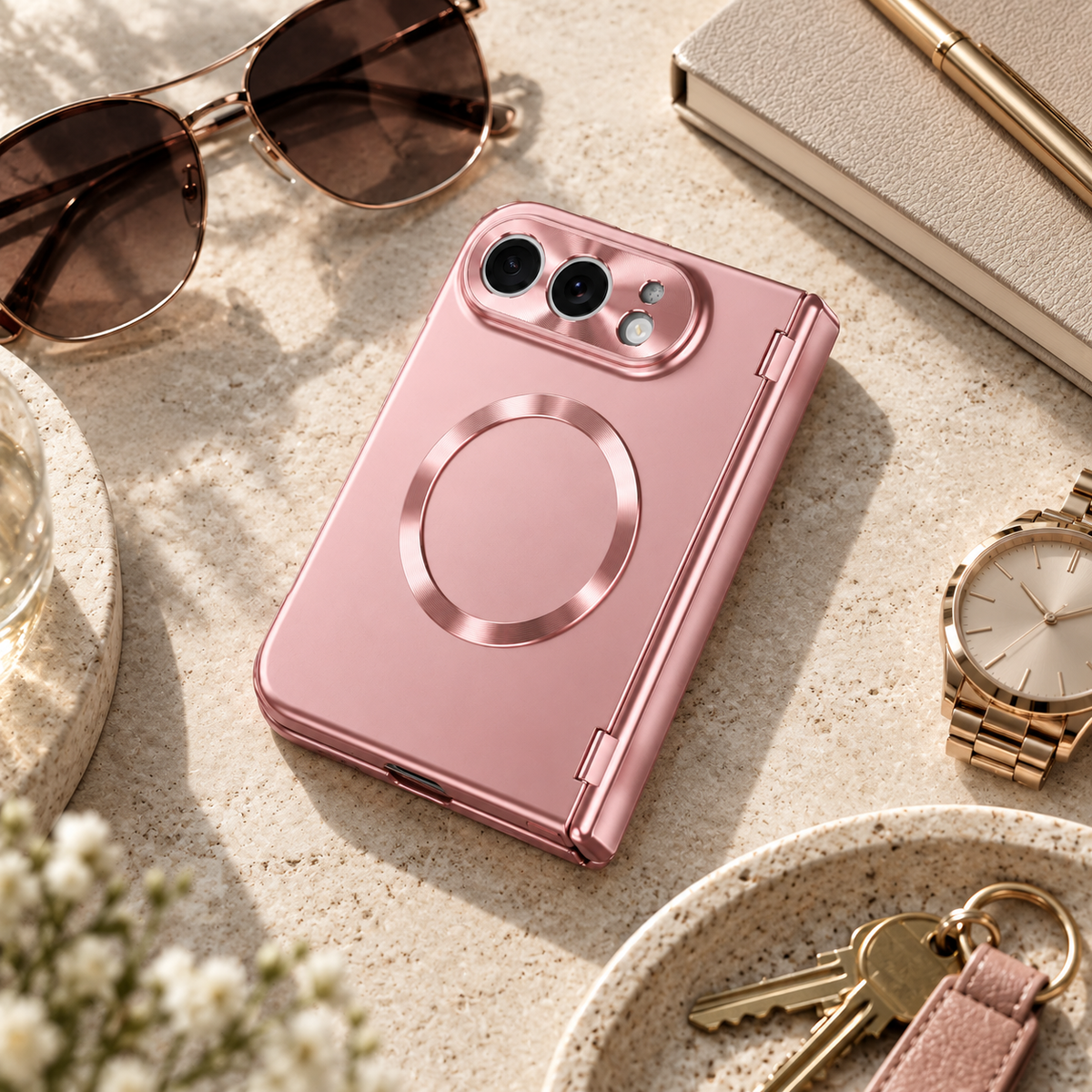 Premium iPhone Case Luxury Touch Pen MagSafe Plating Hinge Protection Front Tempered Glass Shockproof Slim Durable Full Protective Magnetic Phone Cover Case