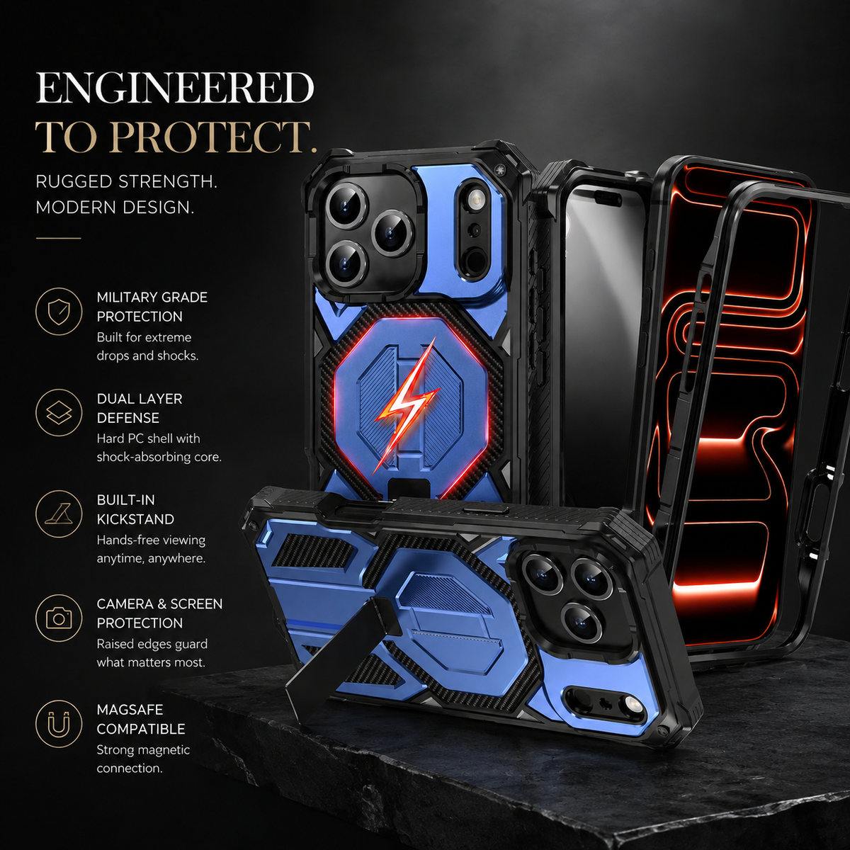 Premium iPhone Case Lychee Texture Leather MagSafe Cover Shockproof Alloy Camera Lens Guard Anti Scratch Anti Fingerprint Slim Lightweight Case Design