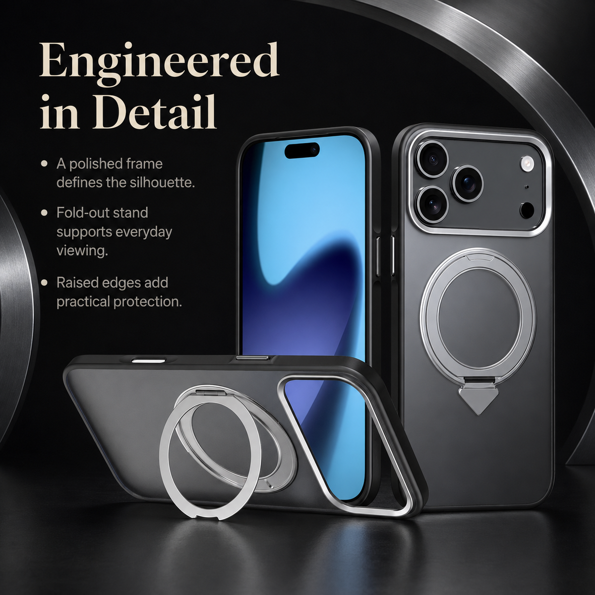 Premium iPhone Case MagSafe 360 Spin Magnetic Kickstand Metal Lens Guard Skin Feel Shockproof Anti Drop Slim Fit Non Slip Durable Protective Phone Cover Case