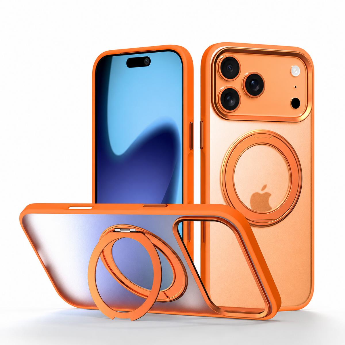 Premium iPhone Case MagSafe 360 Spin Magnetic Kickstand Metal Lens Guard Skin Feel Shockproof Anti Drop Slim Fit Non Slip Durable Protective Phone Cover Case