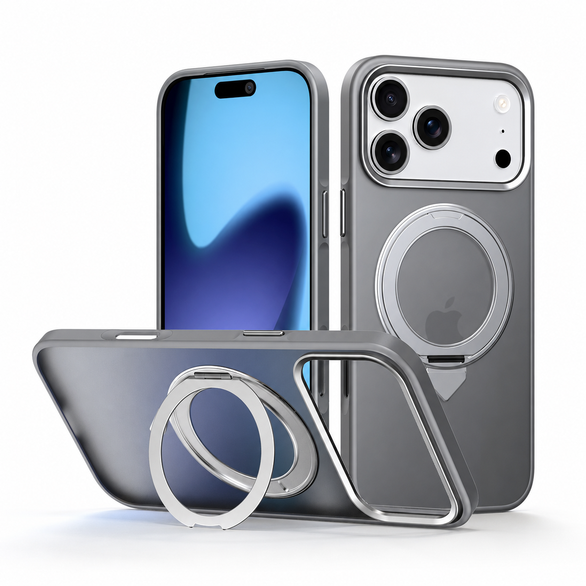 Premium iPhone Case MagSafe 360 Spin Magnetic Kickstand Metal Lens Guard Skin Feel Shockproof Anti Drop Slim Fit Non Slip Durable Protective Phone Cover Case