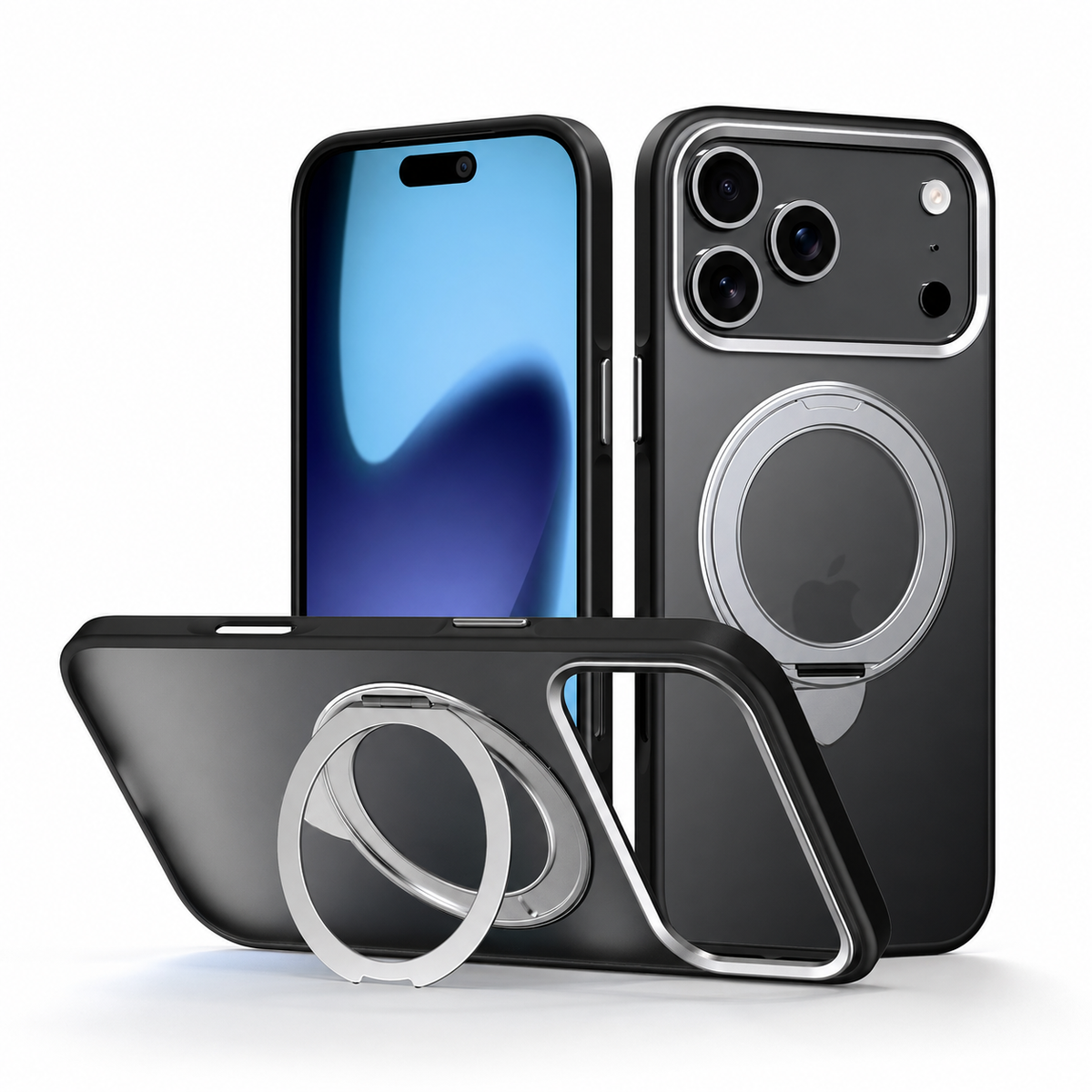 Premium iPhone Case MagSafe 360 Spin Magnetic Kickstand Metal Lens Guard Skin Feel Shockproof Anti Drop Slim Fit Non Slip Durable Protective Phone Cover Case