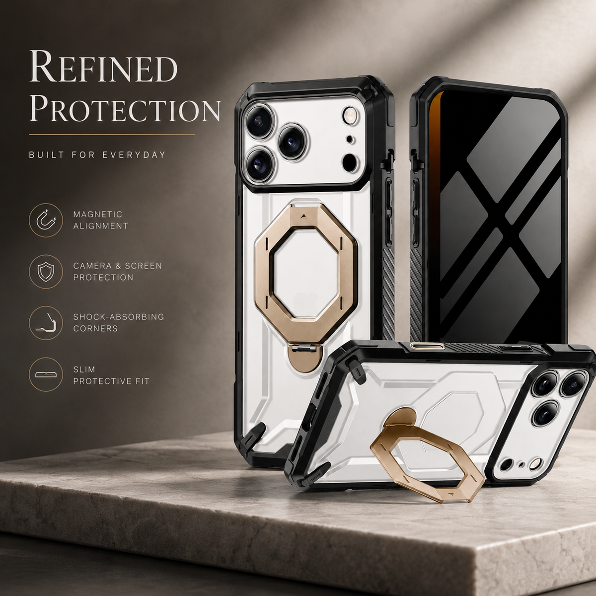 Premium iPhone Case MagSafe 360 Spin Magnetic Ring Stand Heavy Duty Shockproof PC Cover Screen Protector Camera Control Button Anti Scratch Armor Case