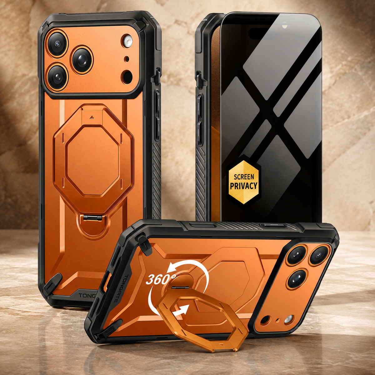Premium iPhone Case MagSafe 360 Spin Magnetic Ring Stand Heavy Duty Shockproof PC Cover Screen Protector Camera Control Button Anti Scratch Armor Case