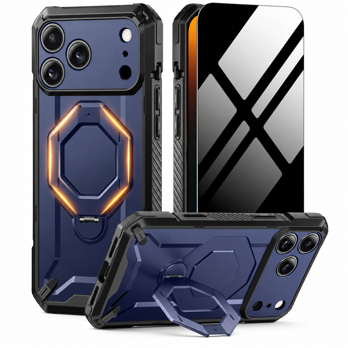 Premium iPhone Case MagSafe 360 Spin Magnetic Ring Stand Heavy Duty Shockproof PC Cover Screen Protector Camera Control Button Anti Scratch Armor Case