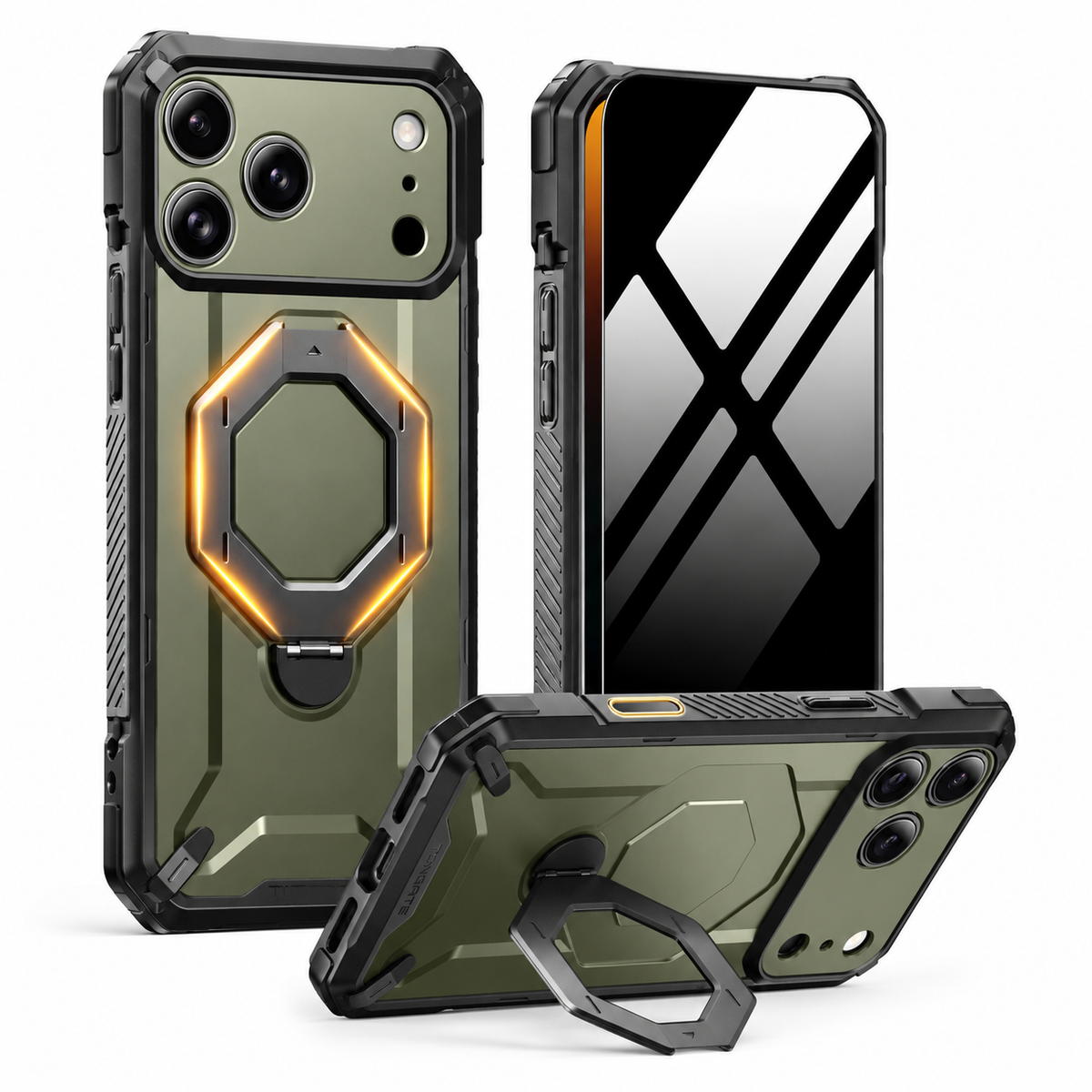 Premium iPhone Case MagSafe 360 Spin Magnetic Ring Stand Heavy Duty Shockproof PC Cover Screen Protector Camera Control Button Anti Scratch Armor Case