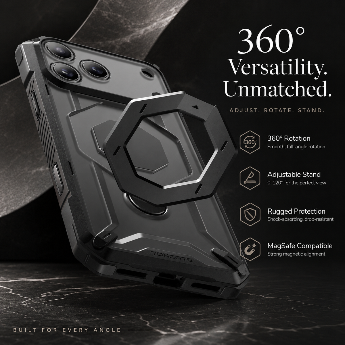 Premium iPhone Case MagSafe 360 Spin Magnetic Ring Stand Heavy Duty Shockproof PC Cover Screen Protector Camera Control Button Anti Scratch Armor Case