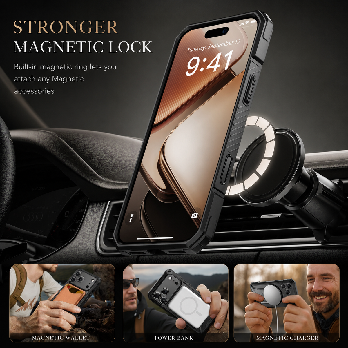 Premium iPhone Case MagSafe 360 Spin Magnetic Ring Stand Heavy Duty Shockproof PC Cover Screen Protector Camera Control Button Anti Scratch Armor Case