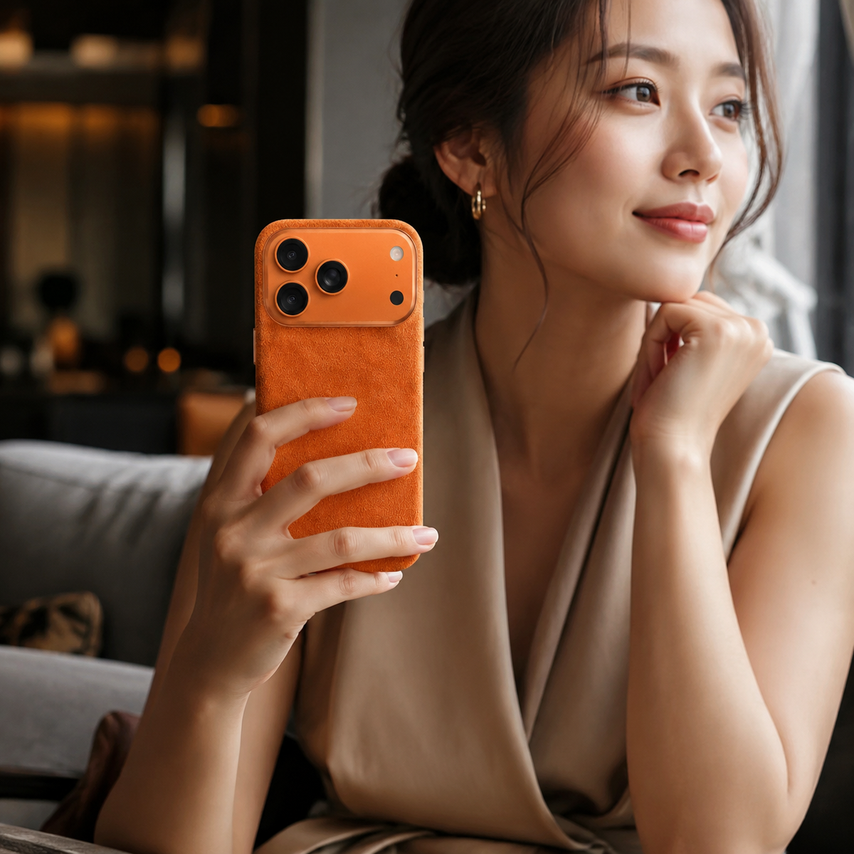 Premium iPhone Case MagSafe Alcantara Leather Magnetic Protective Cover Smart Button Anti Fingerprint Washable Slim Soft Touch Full Coverage Business Design