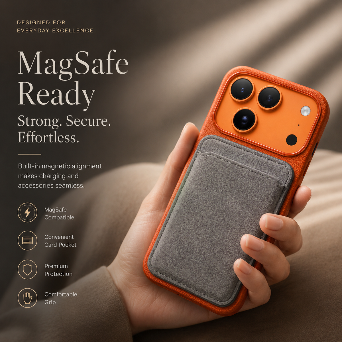 Premium iPhone Case MagSafe Alcantara Leather Magnetic Protective Cover Smart Button Anti Fingerprint Washable Slim Soft Touch Full Coverage Business Design