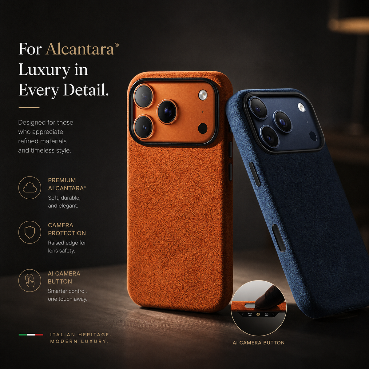 Premium iPhone Case MagSafe Alcantara Leather Magnetic Protective Cover Smart Button Anti Fingerprint Washable Slim Soft Touch Full Coverage Business Design