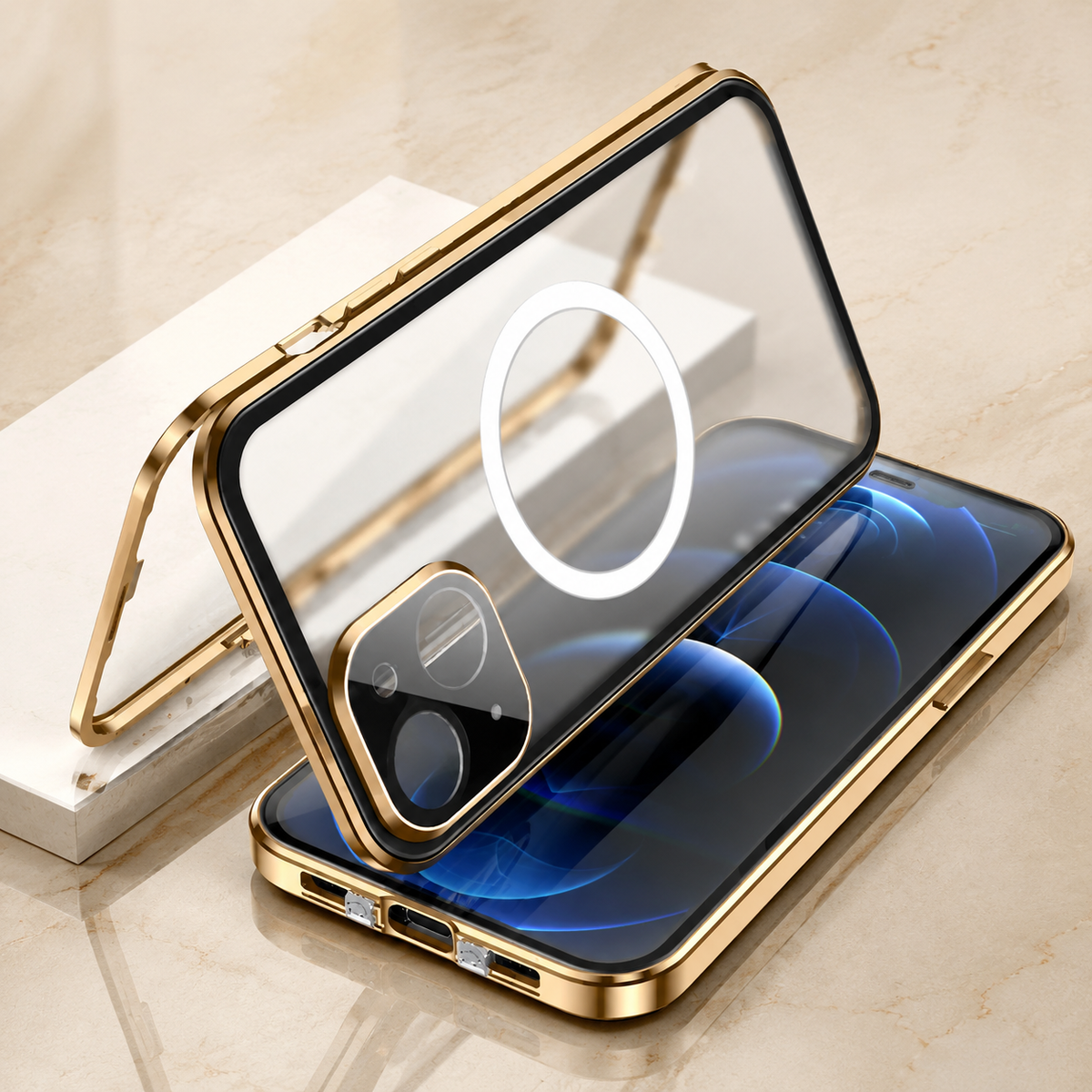 Premium iPhone Case MagSafe Aluminum Alloy Frame Tempered Glass PC Full Body Shockproof Camera Protection Clear Cover Anti Scratch Magnetic Protective