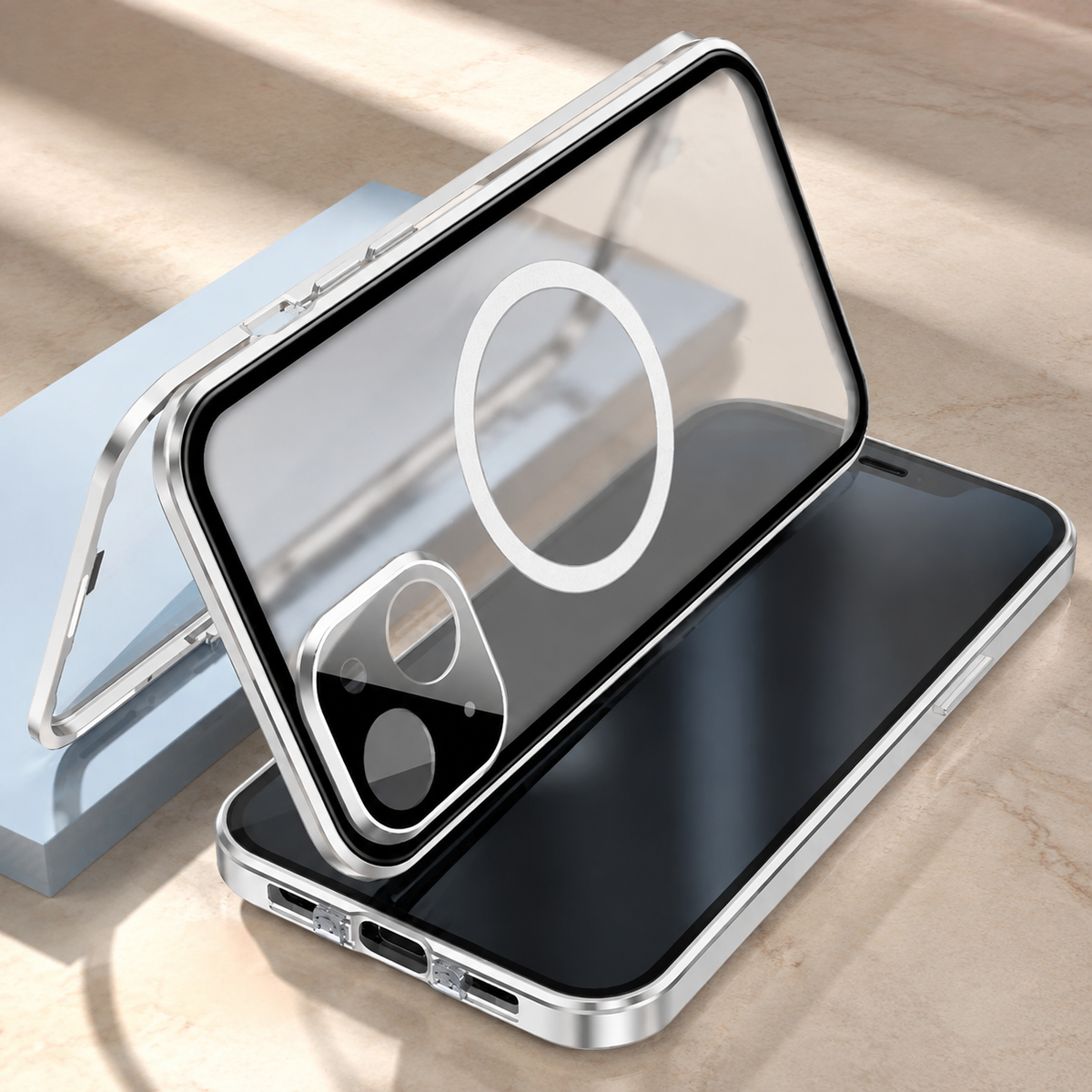 Premium iPhone Case MagSafe Aluminum Alloy Frame Tempered Glass PC Full Body Shockproof Camera Protection Clear Cover Anti Scratch Magnetic Protective