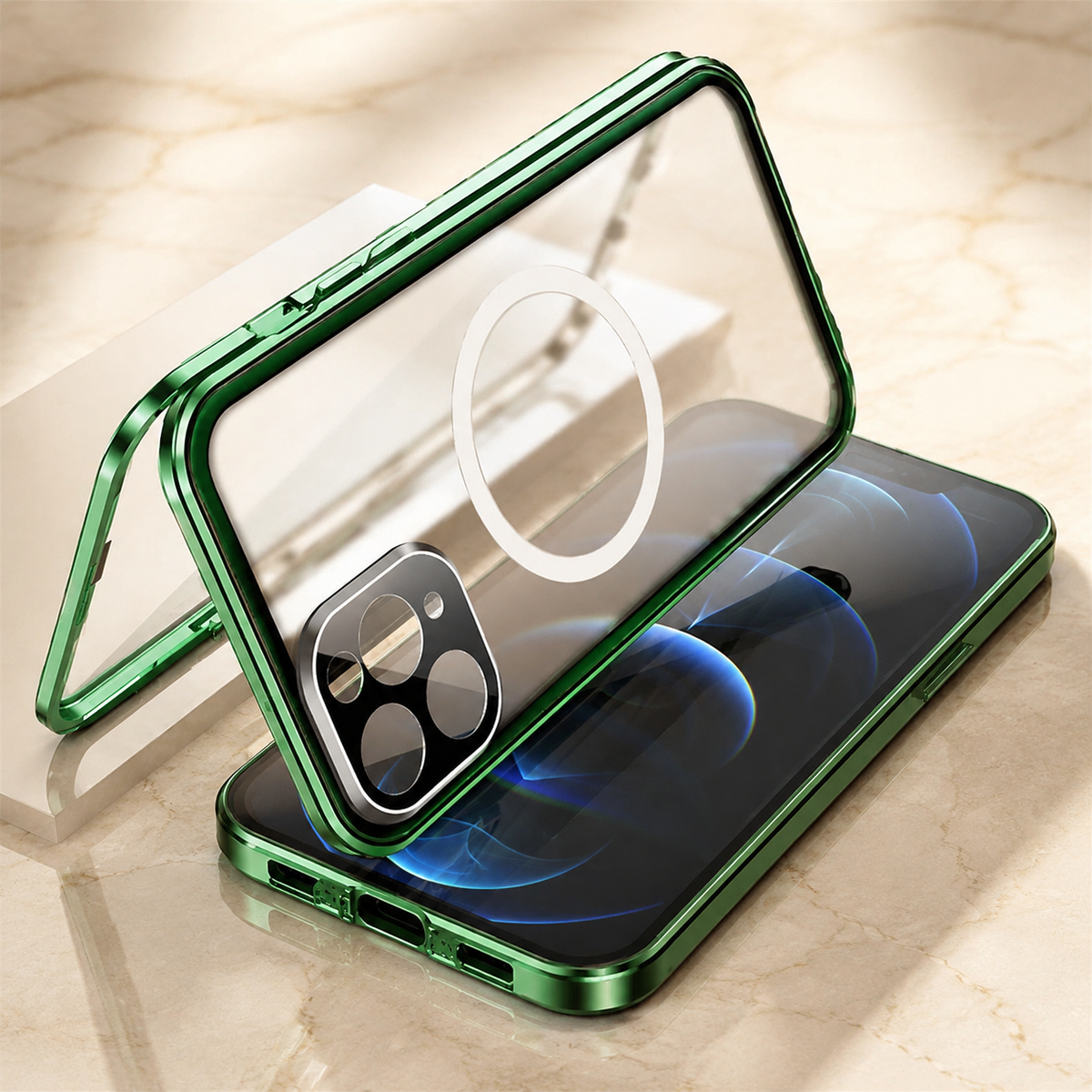 Premium iPhone Case MagSafe Aluminum Alloy Frame Tempered Glass PC Full Body Shockproof Camera Protection Clear Cover Anti Scratch Magnetic Protective