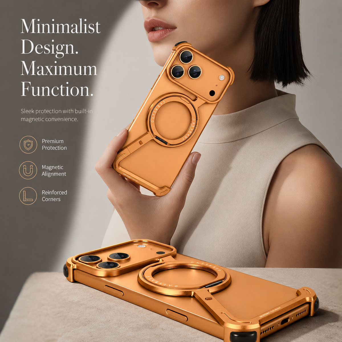 Premium iPhone Case MagSafe Aluminum Alloy Frameless Magnetic 360 Rotating Stand Shockproof Metal Bumper Slim Non Slip Protective Cover Case