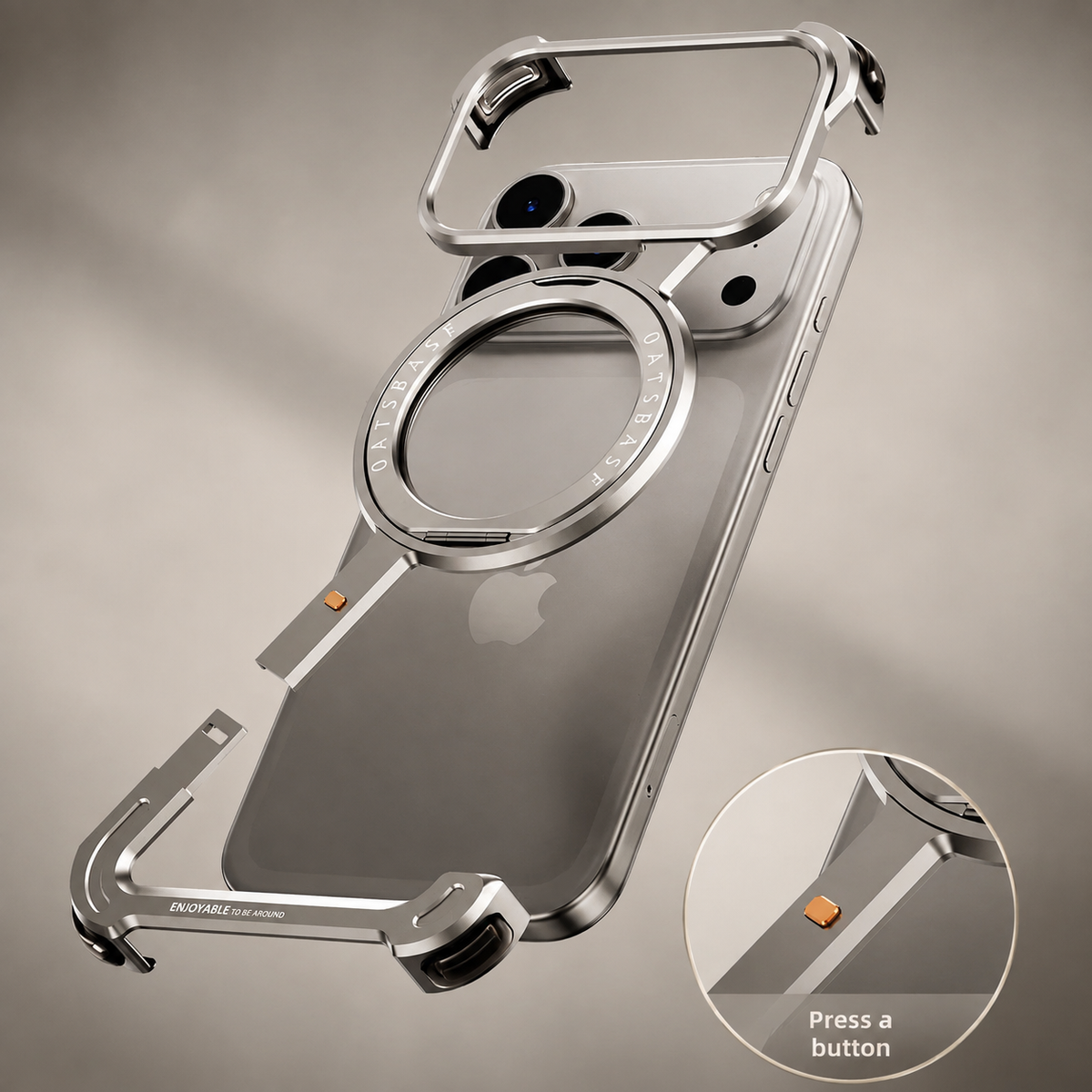Premium iPhone Case MagSafe Aluminum Alloy Frameless Magnetic Shockproof Protective Cover 360° Rotating Ring Stand Slim Anti Scratch Full Coverage