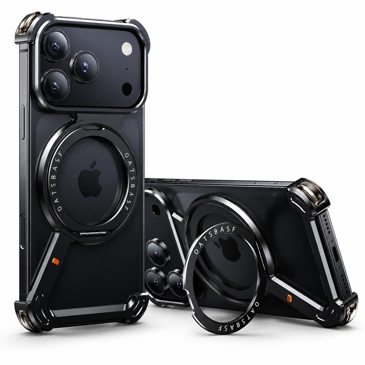 Premium iPhone Case MagSafe Aluminum Alloy Frameless Magnetic Shockproof Protective Cover 360° Rotating Ring Stand Slim Anti Scratch Full Coverage