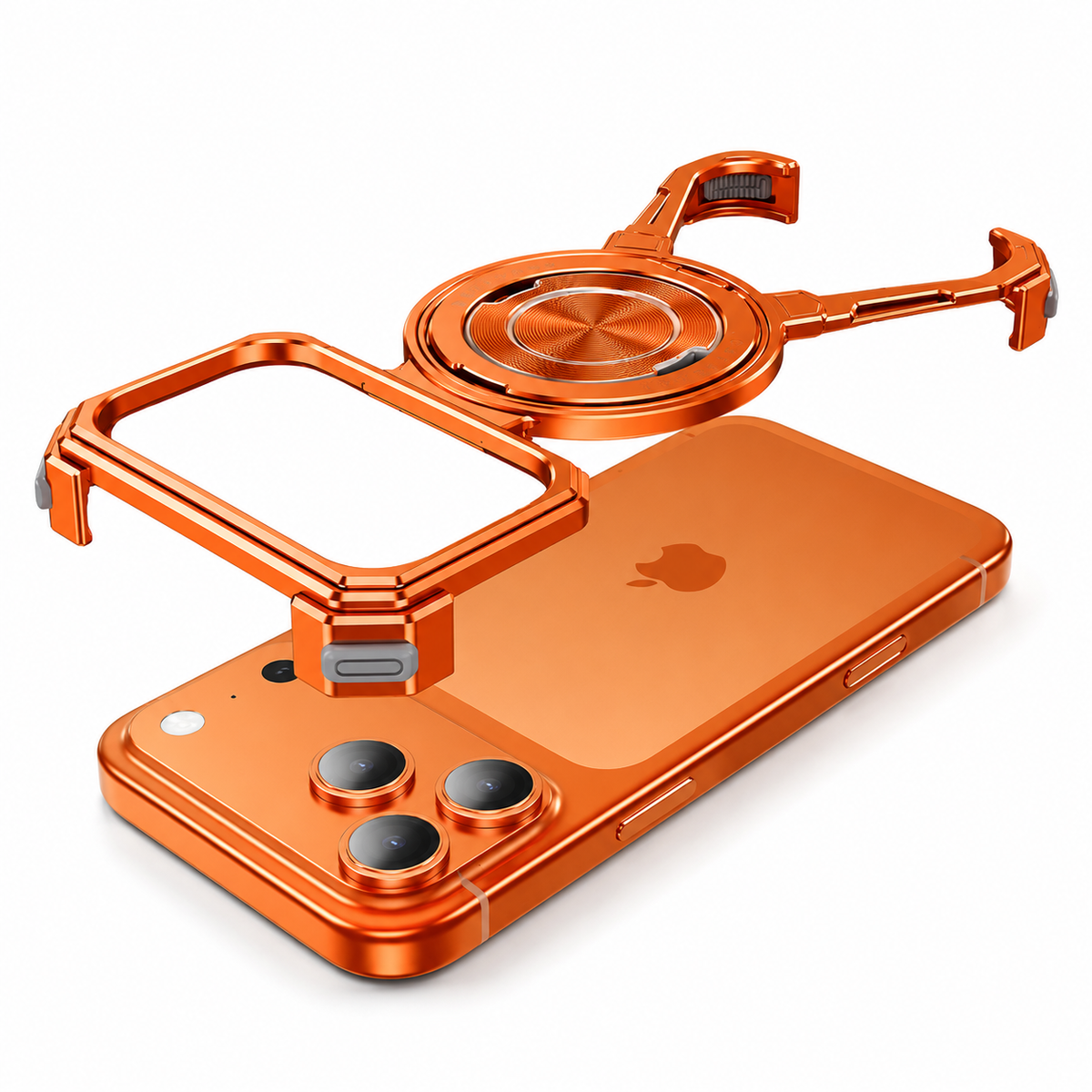 Premium iPhone Case MagSafe Aluminum Frameless Shockproof Protective Cover Rotating Stand Ring Slim Minimal Magnetic Full Coverage Modern Styling Grip