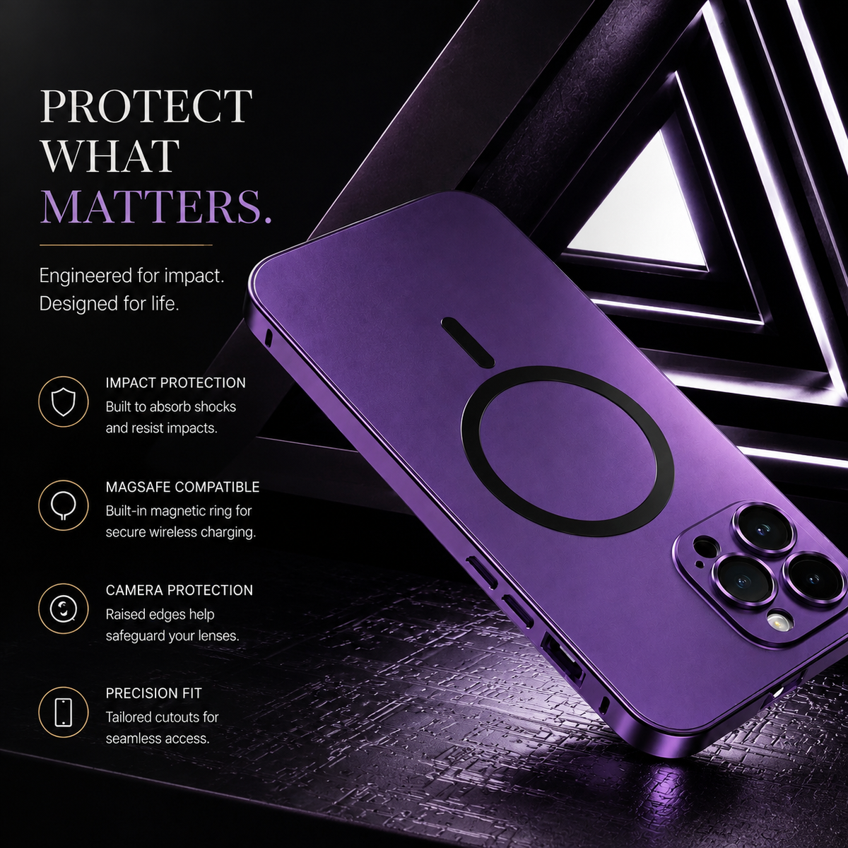 Premium iPhone Case MagSafe Aluminum Metal Frame Hard PC Back Shockproof Matte Anti Fingerprint Camera Protection Slim Full Coverage