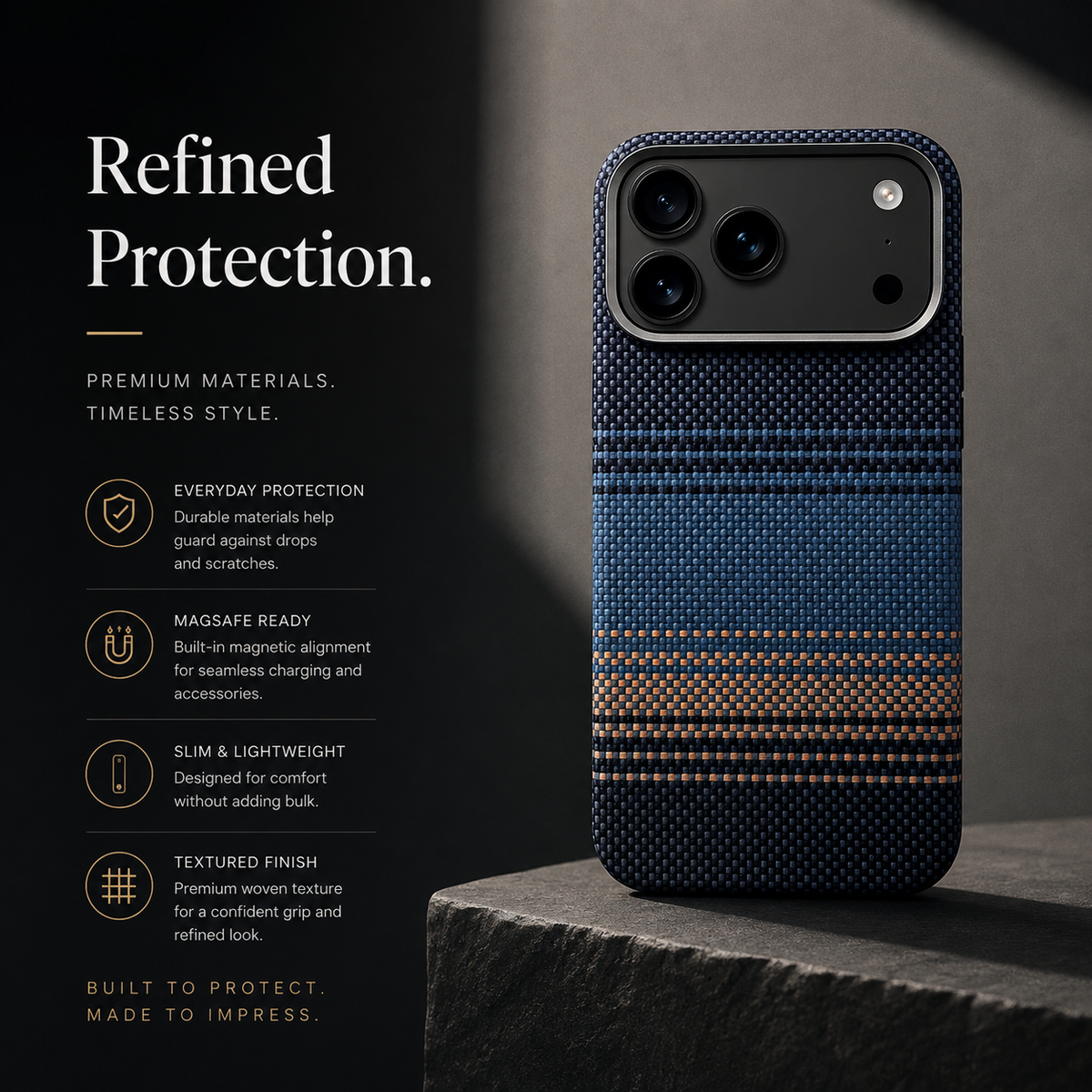 Premium iPhone Case MagSafe Aramid Kevlar Carbon Fiber Ultra Slim Magnetic Shockproof Protective Cover Anti Scratch Lightweight Business Full Coverage