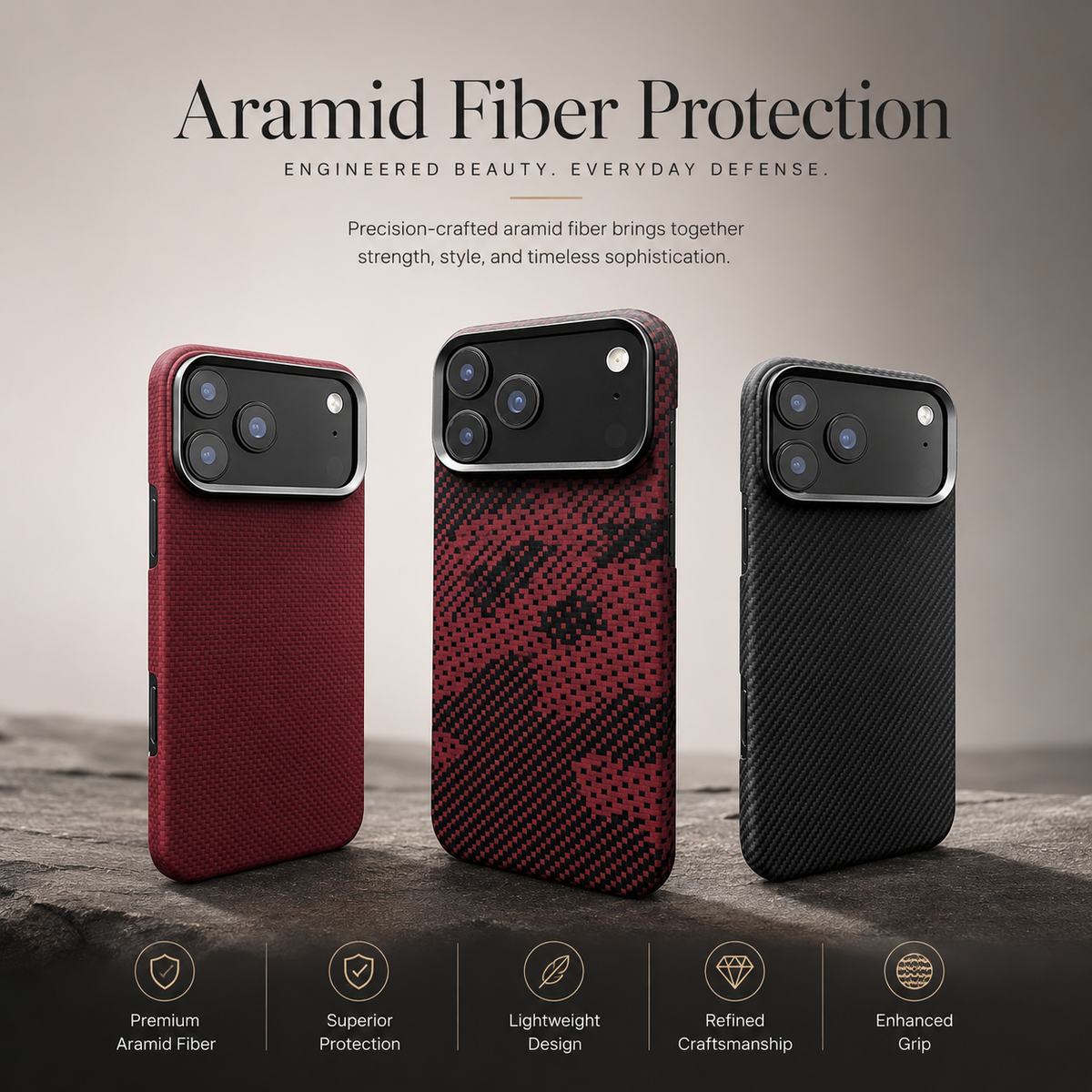 Premium iPhone Case MagSafe Aramid Kevlar Carbon Fiber Ultra Slim Magnetic Shockproof Protective Cover Anti Scratch Lightweight Business Full Coverage